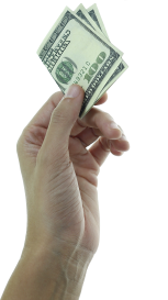 Hand holding die-cut Best Money Card (billboard style) to show realistic card size in hand.