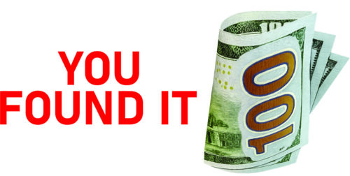 Rolled $100-style Best Money Card with bold red text “YOU FOUND IT,” realistic folded look, die-cut for authentic appearance.